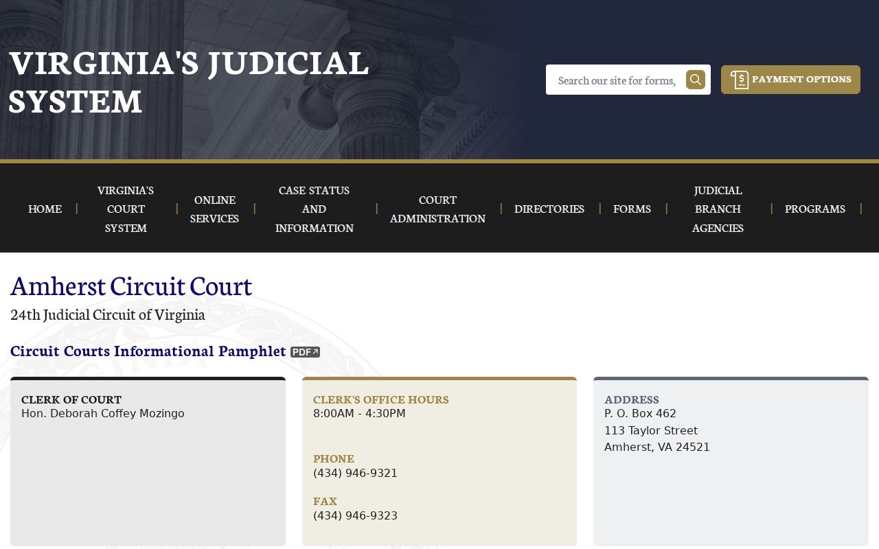 Amherst County bench warrant court file contact at Circuit Court