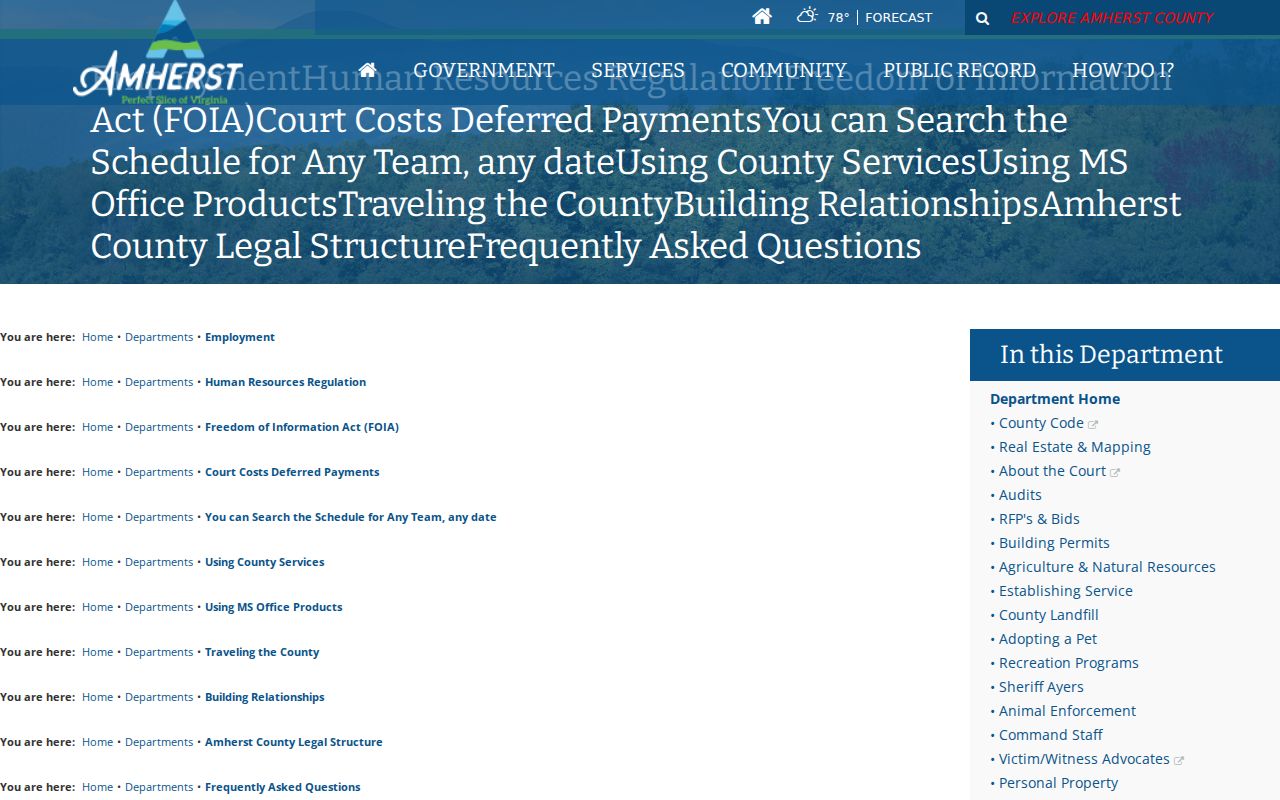 Amherst County warrant records request contact through the County FOIA page
