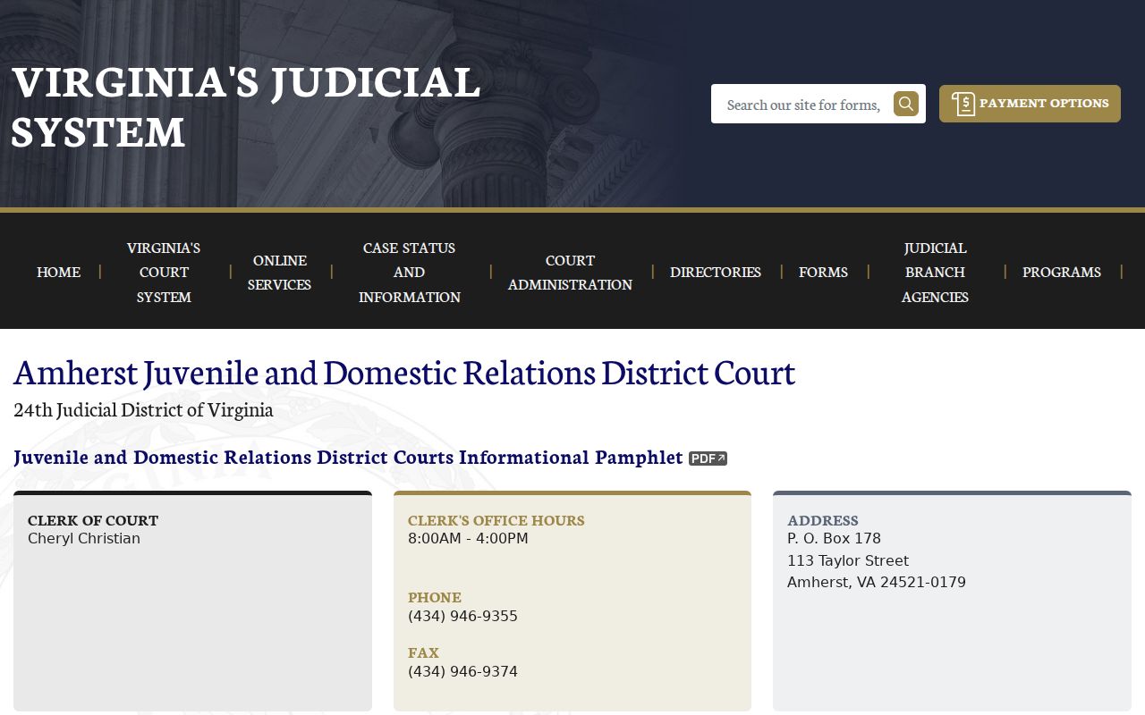 Amherst County bench warrant court access limits at the JDR clerk