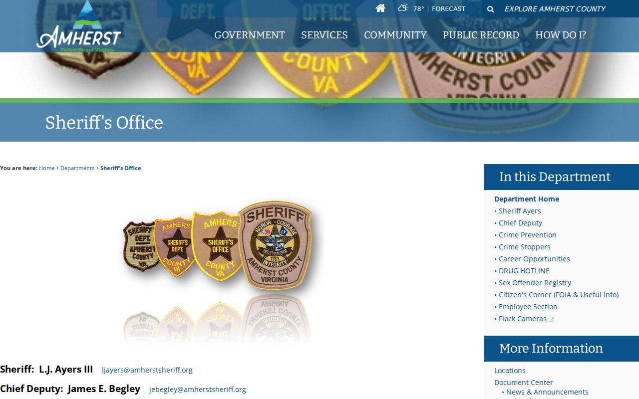 Amherst County active warrant information at the Sheriff official homepage