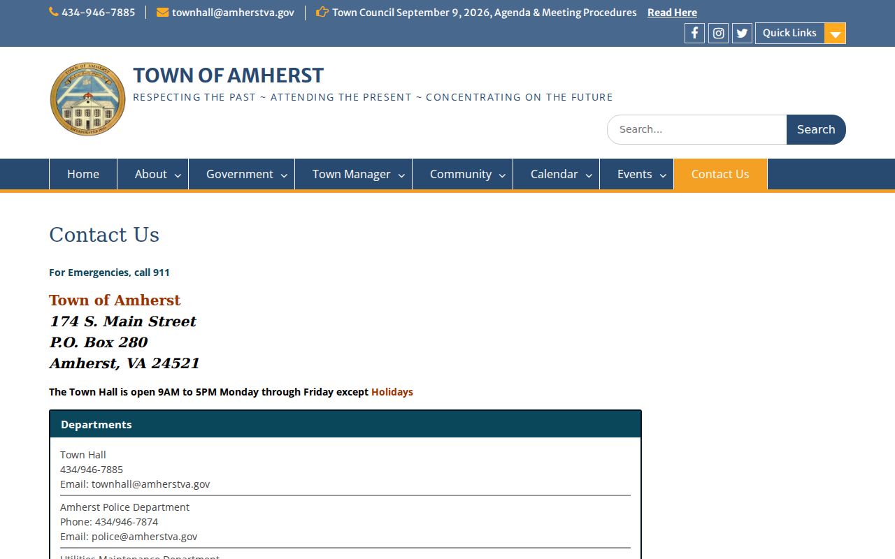 Amherst County municipal warrant routing distinction at Town Hall