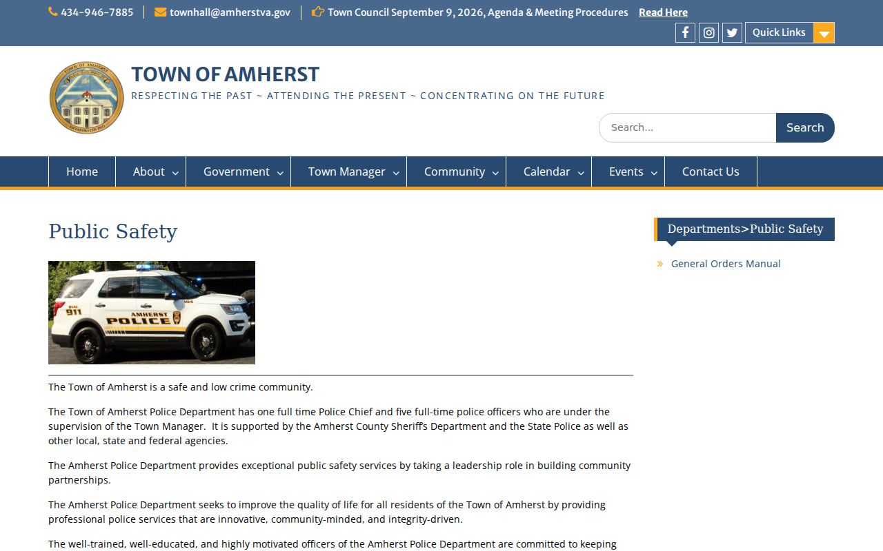 Amherst County Town of Amherst warrant service contact at the Police Department