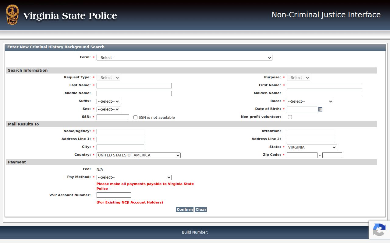 Amherst County warrant lookup distinction from the Virginia SP-167 criminal-history form