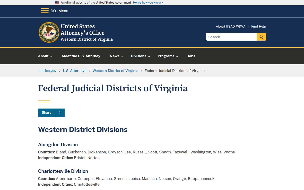 Amherst County federal warrant jurisdiction in the Lynchburg Division