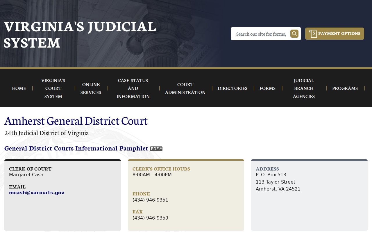 Amherst County traffic warrant court route at the Amherst General District Court