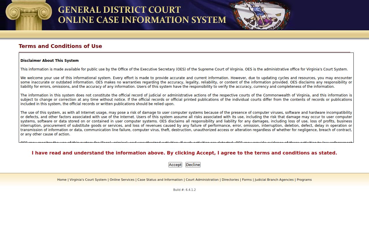 Amherst County warrant lookup at the General District Court case search